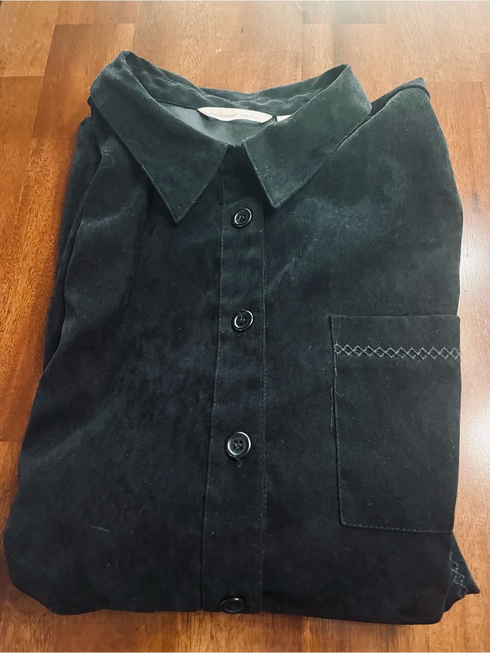 Bechamel Vintage Black Velour Button-Up Shirt Jacket 1X